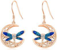 wholesale 925 Sterling Silver Blue Dragonfly Moon Drop Earrings Celtic Style Irish  for Women-Rose Gold