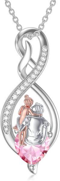 wholesale Sterling Silver Birthstone Infinity Heart Pendant Father Daughter Gift-02-10-Pink-October