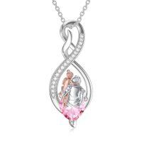 wholesale 925 Sterling Silver Birthstone Infinity Heart Pendant Father Daughter Gift-02-10-Pink-October