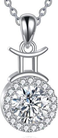 wholesale Sterling Silver Moissanite Zodiac Necklace Lab Created Diamond Gift-Gemini