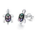 wholesale 925 Sterling Silver Iridescent Abalone Turtle Stud Earrings White Gold Plated-0-0