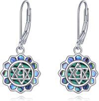 wholesale 925 Sterling Silver Abalone Shell Lotus Chakra Dangle Earrings for Women-Green-Malachite