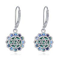 wholesale 925 Sterling Silver Abalone Shell Lotus Chakra Dangle Earrings for Women-Green-Malachite