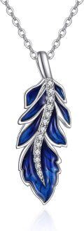 wholesale 925 Sterling Silver Blue Enamel CZ Leaf Pendant Necklace for Women-0-0