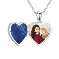 wholesale 925 Sterling Silver Heart Pendant Necklace With Photo Insert And Blue Floral Design-0-1
