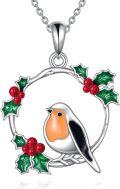 wholesale 925 Sterling Silver Robin Bird Charm Necklace with Holly Leaves and Berries Gifts for Women-0-0