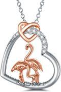 wholesale 925 Sterling Silver Flamingo Heart Pendant Necklace Beach  for Women Girls-0-0