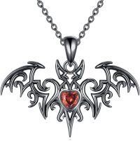 wholesale 925 Sterling Silver Gothic Punk Red Heart Pendant with Bat and Scythe Design-G-Bat-2