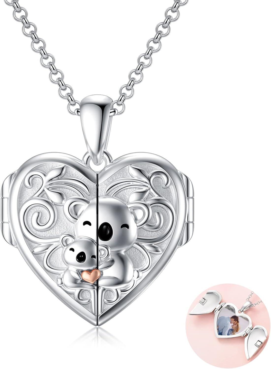 Sterling Silver Abalone Shell Daughter Locket Necklace Gift from Mom Dad-07-Koala Mother Daughter Locket-07-Koala Mother Daughter Locket+ Photo