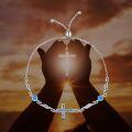 wholesale 925 Sterling Silver Cross Blue Opal Platinum Plated Adjustable Bracelet-0-5