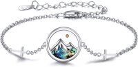 wholesale 925 Sterling Silver Abalone Shell Mountain & Cross Charm Bracelet Religious Gifts for Women-Mustard Seed Mountain