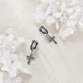 wholesale 925 Sterling Silver Cross Dangle Huggie Hoop Earrings for Men & Women-0-2