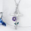 wholesale 925 Sterling Silver Purple Flower and Green Leaf Cross Pendant Necklaces for Women - I Love You Forever Engraved Christian Gifts for Mom & Daughter-0-3