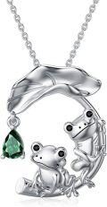 wholesale 925 Sterling Silver Green Enamel Frogs on Lily Pad Pendant Necklaces Adorable Animal Gifts for Her-0-0