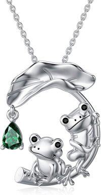 wholesale 925 Sterling Silver Green Enamel Frogs on Lily Pad Pendant Necklaces Adorable Animal Gifts for Her-Frog 2