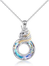 wholesale Sterling Silver Crystal Unicorn Pendant Necklace Gift for Women-White