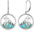 wholesale 925 Sterling Silver Abalone Shell Mountain Cross Dangle Earrings Religious Jewelry for Women Gifts 4cm Long-0-0