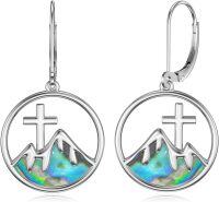 wholesale 925 Sterling Silver Abalone Shell Mountain Cross Dangle Earrings Religious Jewelry for Women Gifts 4cm Long-CROSS