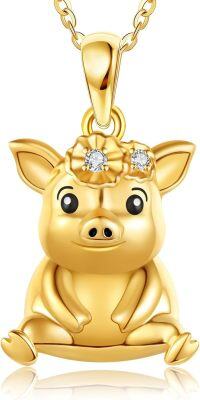 wholesale 14K Gold Pig Pendant Necklace Minimalist Fine s for Girls and Women Birthday Anniversary Valentines Mother's Day Present Ideas-Pig Necklace-Pig Necklace