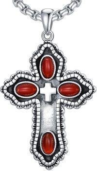 wholesale Sterling Silver Cross Pendant w Jade Red Agate Lapis Turquoise for Women-red agate