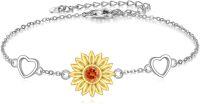 wholesale 925 Sterling Silver Yellow Crystal Sunflower Heart Charm Anklet Jewelry for Women Girls-Sunflower