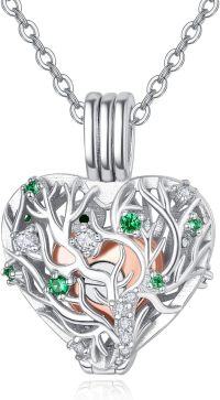 wholesale 925 Sterling Silver Antler Tree of Life Heart Cremation Pendant Necklace with Emeralds and Cubic Zirconia for Women/Men-3-Tree of Life
