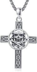 wholesale 925 Sterling Silver Celtic Cross with Skull and Bones Pendant Necklace  - Gothic Jewelry for Men & Women-0-0