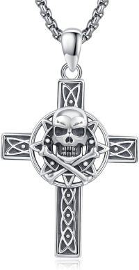 wholesale 925 Sterling Silver Celtic Cross with Skull and Bones Pendant Necklace  - Gothic Jewelry for Men & Women-Celtic Cross Skull