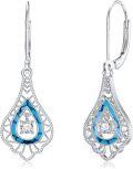 wholesale 925 Sterling Silver Blue Turquoise Teardrop Dangle Earrings with CZ Stones for Women (Lever Back)-0-0