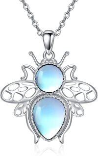 wholesale Sterling Silver Turquoise Bee Pendant Necklace Bee Jewelry Gift for Women-Moonstone Bee