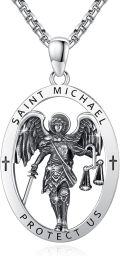 wholesale 925 Sterling Silver Saint Michael Pendant Protection Amulet Catholic Charm Necklace for Men Women Gifts 45cm Chain -0-0