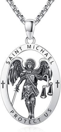 wholesale 925 Sterling Silver Saint Michael Pendant Protection Amulet Catholic Charm Necklace for Men Women Gifts 45cm Chain -St Michael