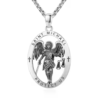 wholesale 925 Sterling Silver Saint Michael Pendant Protection Amulet Catholic Charm Necklace Wholesale for Men Women Gifts 45cm Chain -St Michael