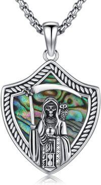 wholesale Sterling Silver Saint Necklace with Archangel Protection Medals Pendant-C2-Santa Muerte