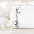 wholesale 925 Sterling Silver Musical Instrument Necklace - Saxophone Charm Pendant for Women Girls Gifts Jewelry Accessories 45cm Chain Length-0-2