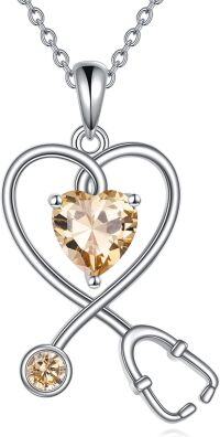 wholesale 925 Sterling Silver Birthstone Stethoscope Heart Necklace for Nurse-November birthstone
