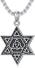 wholesale 925 Sterling Silver Star of David with Triquetra and Celtic Knot Design Men's Pendant Necklace-0-0