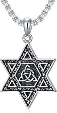 wholesale 925 Sterling Silver Star of David with Triquetra and Celtic Knot Design Men's Pendant Necklace-Star of David Celtic Knot Necklace