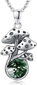 wholesale 925 Sterling Silver Green Moss Agate & Moonstone Mushroom Pendant Necklace-0-0