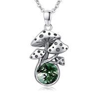 wholesale 925 Sterling Silver Green Moss Agate & Moonstone Mushroom Pendant Necklace-A-Moss Agate Mushroom