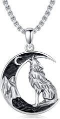 wholesale 925 Sterling Silver Wolf on Crescent Moon Necklace Gothic Jewelry for Men & Women -0-0