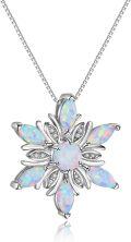 wholesale 925 Sterling Silver Pink Fire Opal & CZ Snowflake Pendant Necklace for Women Christmas Gifts-0-1