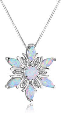 wholesale Sterling Silver Cubic Zirconia Opal Snowflake Necklace Winter Gift-White Snowflake Opal
