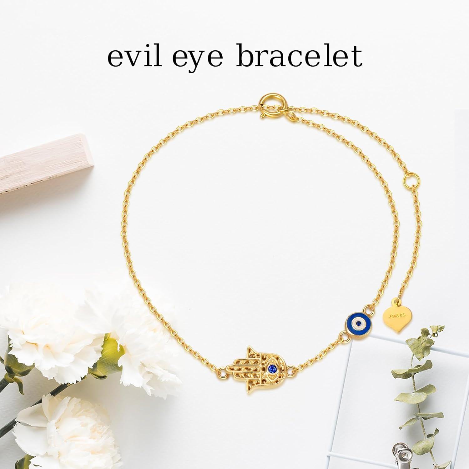 14K Gold Evil Eye Dangle Bracelet for Women 6 5 8 5 Lucky Protection Jewelry-0-4