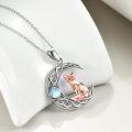 wholesale 925 Sterling Silver Celtic Moon Fox Pendant Necklace with Rose Gold Plated and Blue Opal Stone-0-5