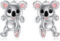 wholesale 925 Sterling Silver Pink Enamel Cartoon Koala Stud Earrings for Girls and Women-0-0