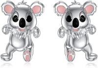 wholesale 925 Sterling Silver Pink Enamel Cartoon Koala Stud Earrings for Girls and Women-C-Koala Bear
