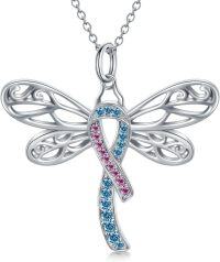 wholesale Sterling Silver Pink & Blue Austrian Crystal Dragonfly Pregnancy Loss Awareness Ribbon Pendant Necklace, Hypoallergenic, 18+2 Adjustable, Gift Box-03_Dragonfly