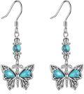 wholesale 925 Sterling Silver Turquoise Butterfly Drop Earrings with Beads and Chain for Women Girls  4cm Length-0-0