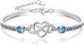 wholesale 925 Sterling Silver Blue Crystal Infinity Heart Bracelet with Engraved Message for Women-0-0